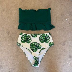 green leaves high waisted bikini